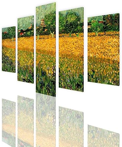 Alonline Art - Irises Field ליד ארלס 5 חלקים מאת וינסנט ואן גוך | מסגרים מתוחים ממוסגרים על מסגרת
